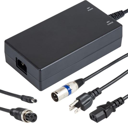 24V 5A Rapid Battery Charger (3-pin XLR Connector) with 3 Universal sockets Lithium Smart Auto Battery Charger for Wheelchairs & Scooters (100-240V Input)